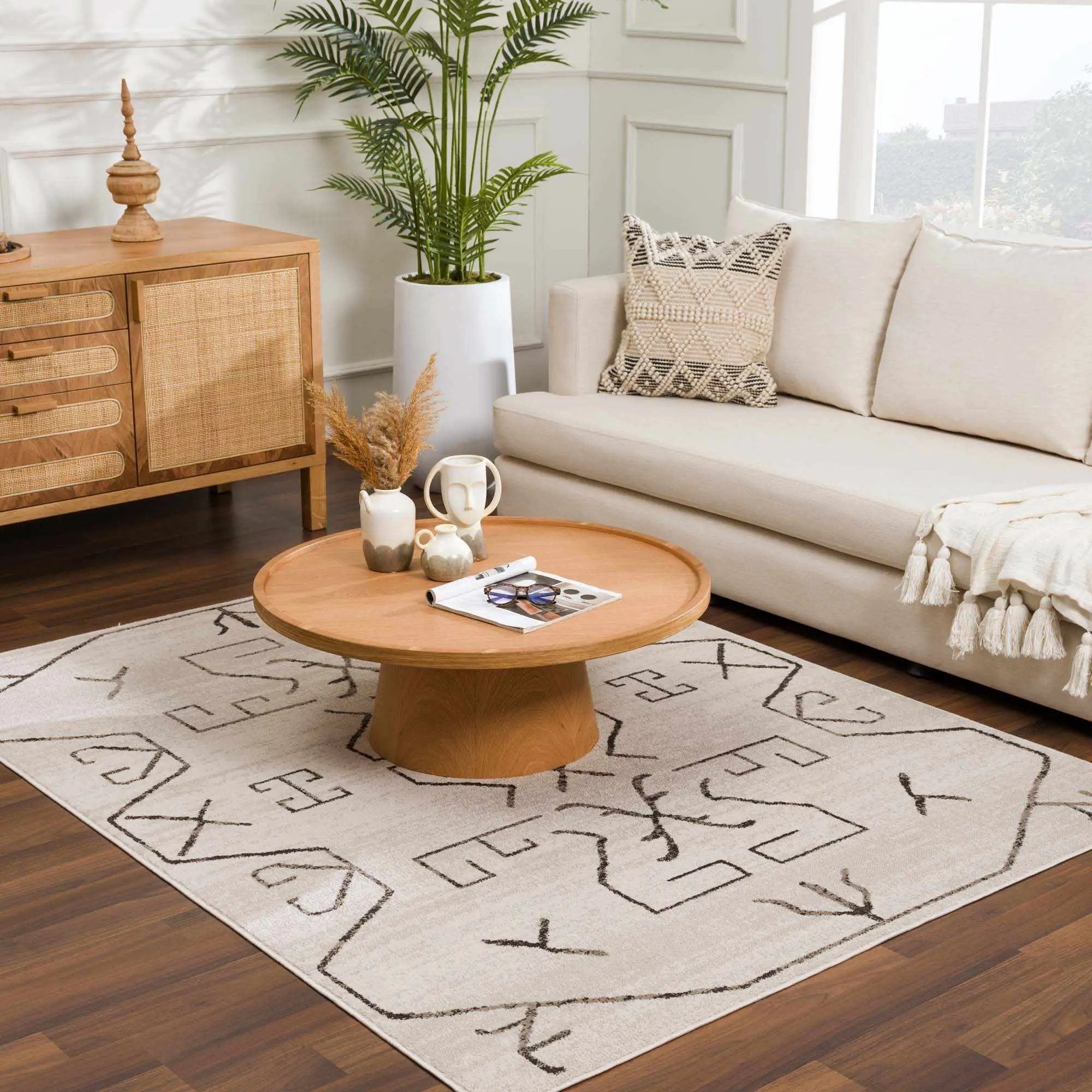 Azzan Cream & Charcoal Area Rug by Hauteloom