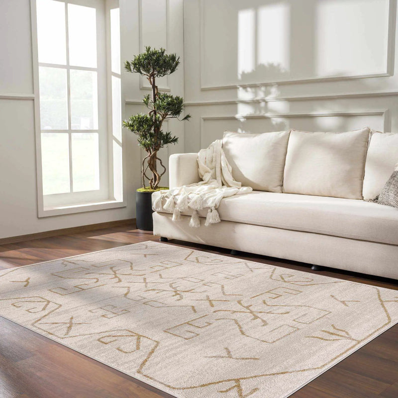 Azzan Cream & Gold Area Rug by Hauteloom