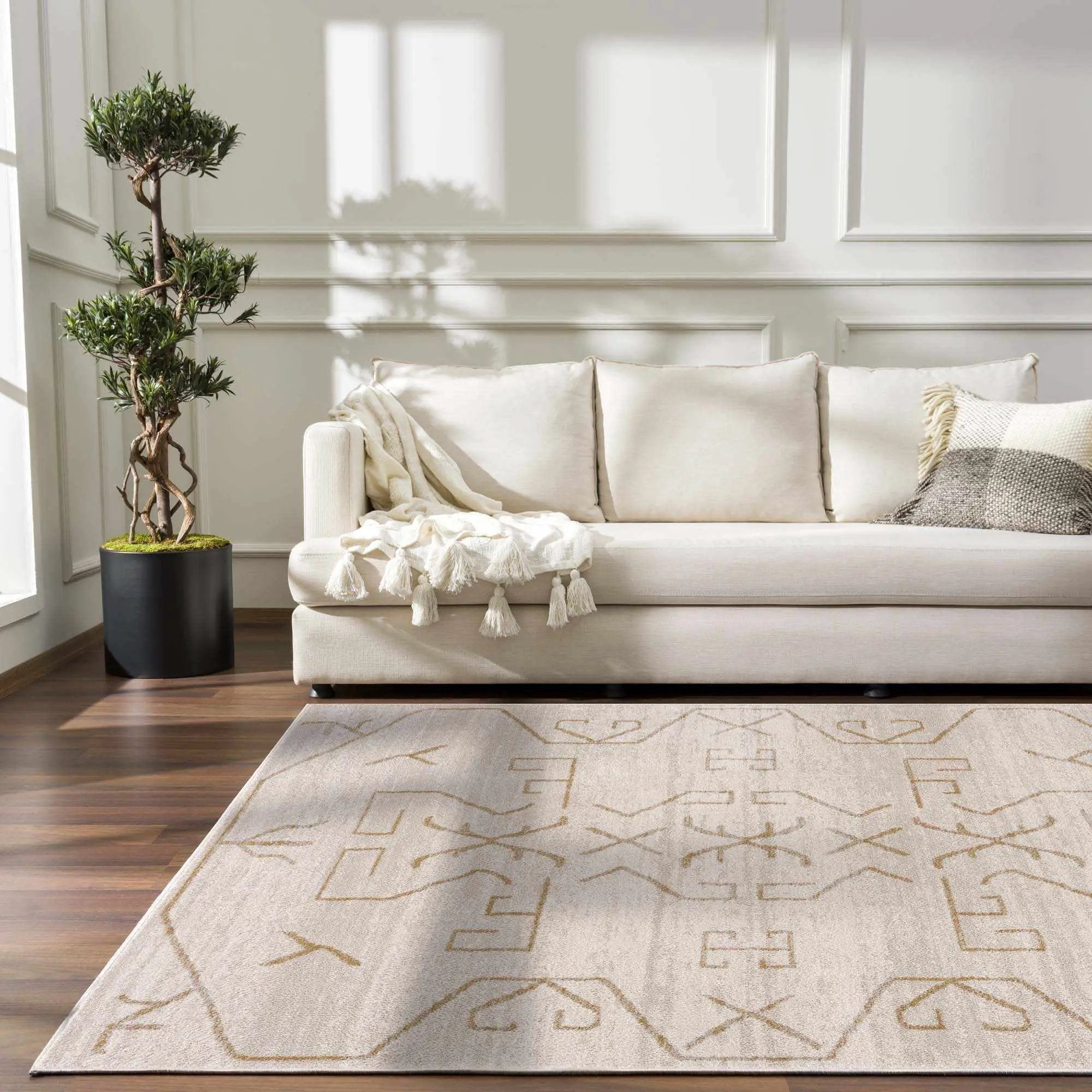 Azzan Cream & Gold Area Rug by Hauteloom