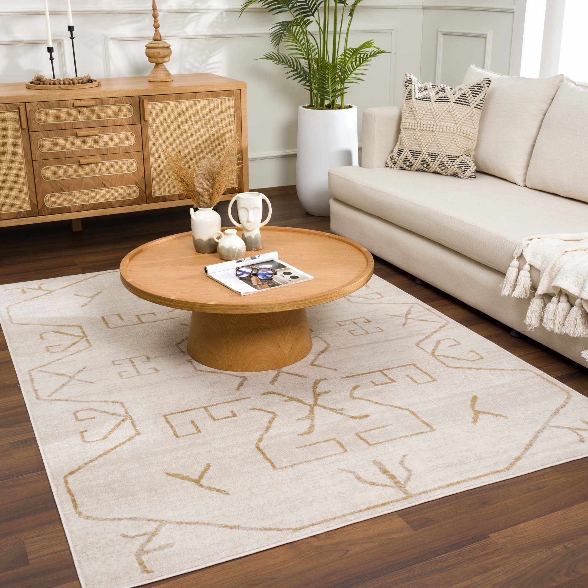 Azzan Cream & Gold Area Rug - Clearance by Boutique Rugs