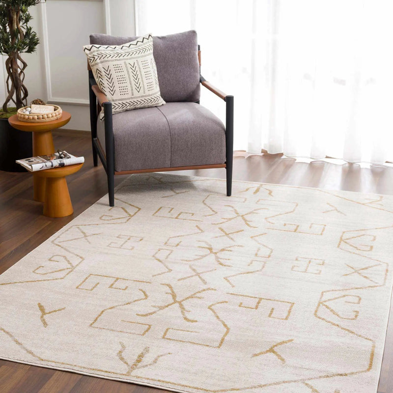 Azzan Cream & Gold Area Rug - Clearance by Boutique Rugs