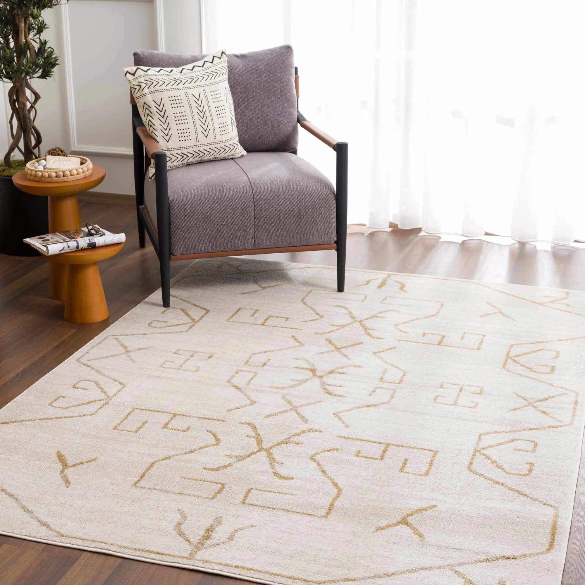 Azzan Cream & Gold Area Rug by Hauteloom