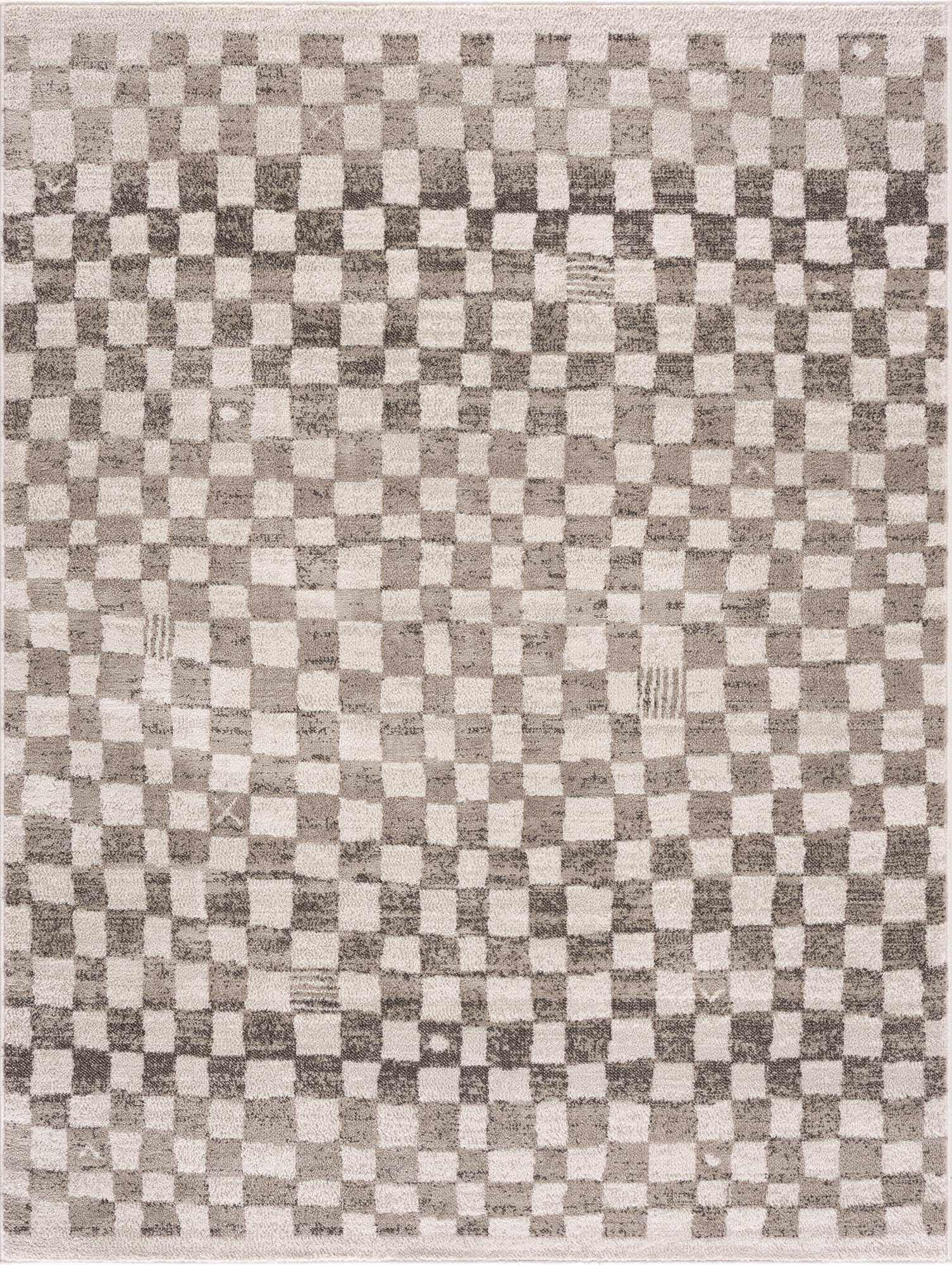 Benjy Irregular Checkboard Rug - Beige by Boutique Rugs