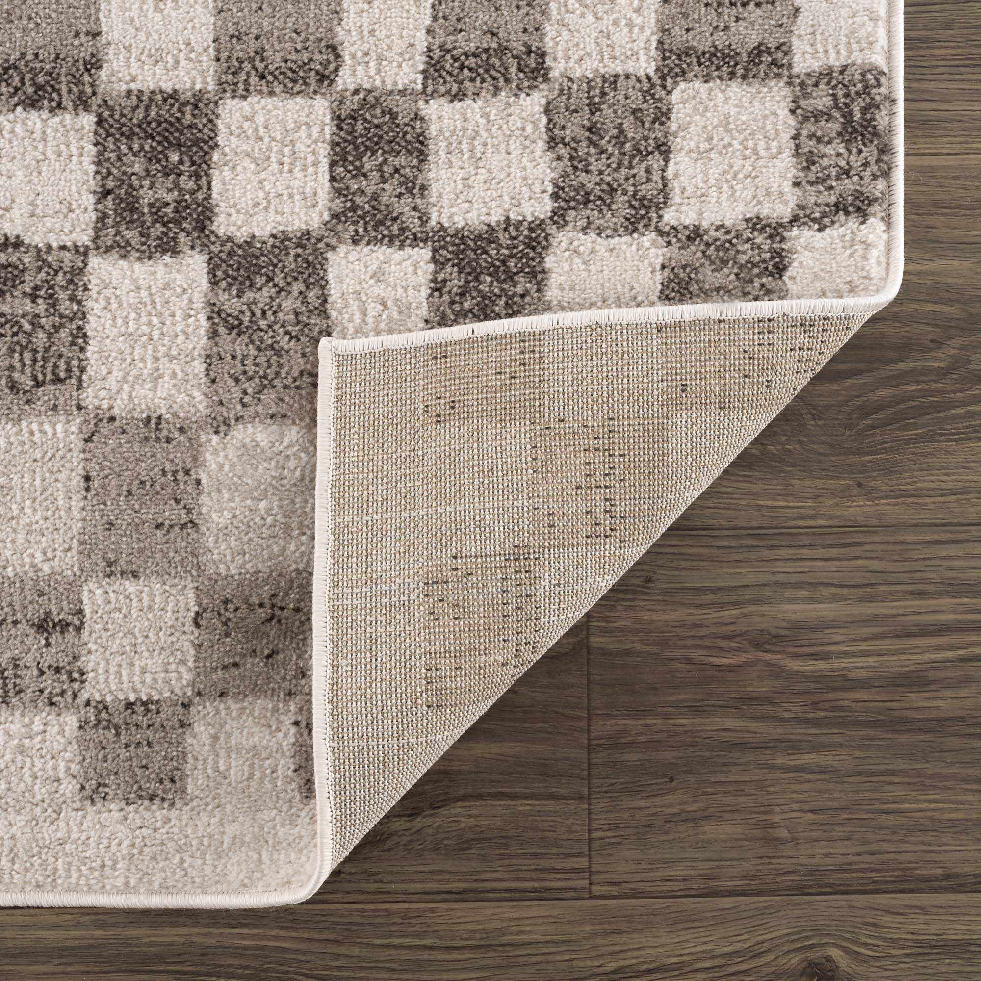 Benjy Beige Checkered Area Rug by Hauteloom