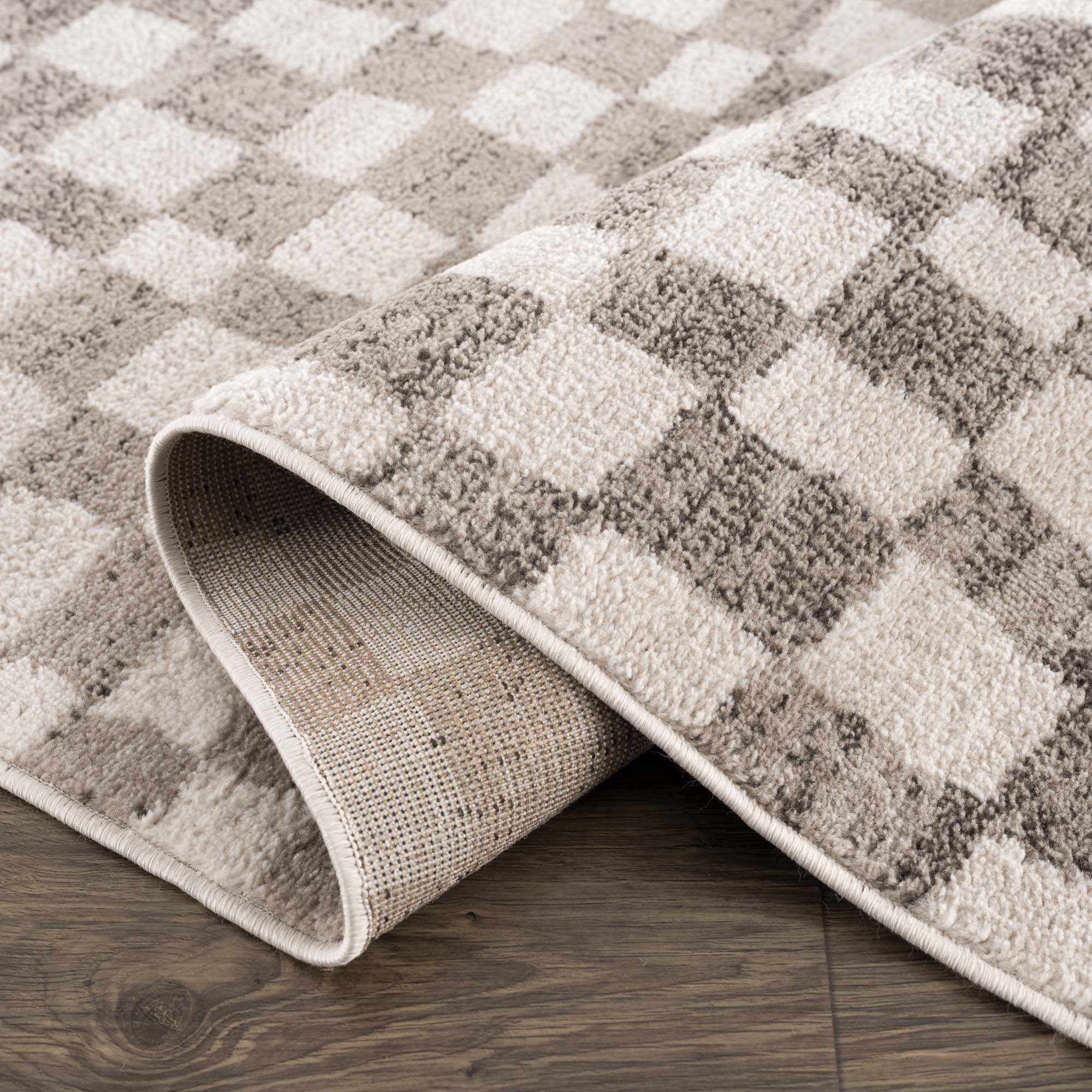 Benjy Beige Checkered Area Rug by Hauteloom