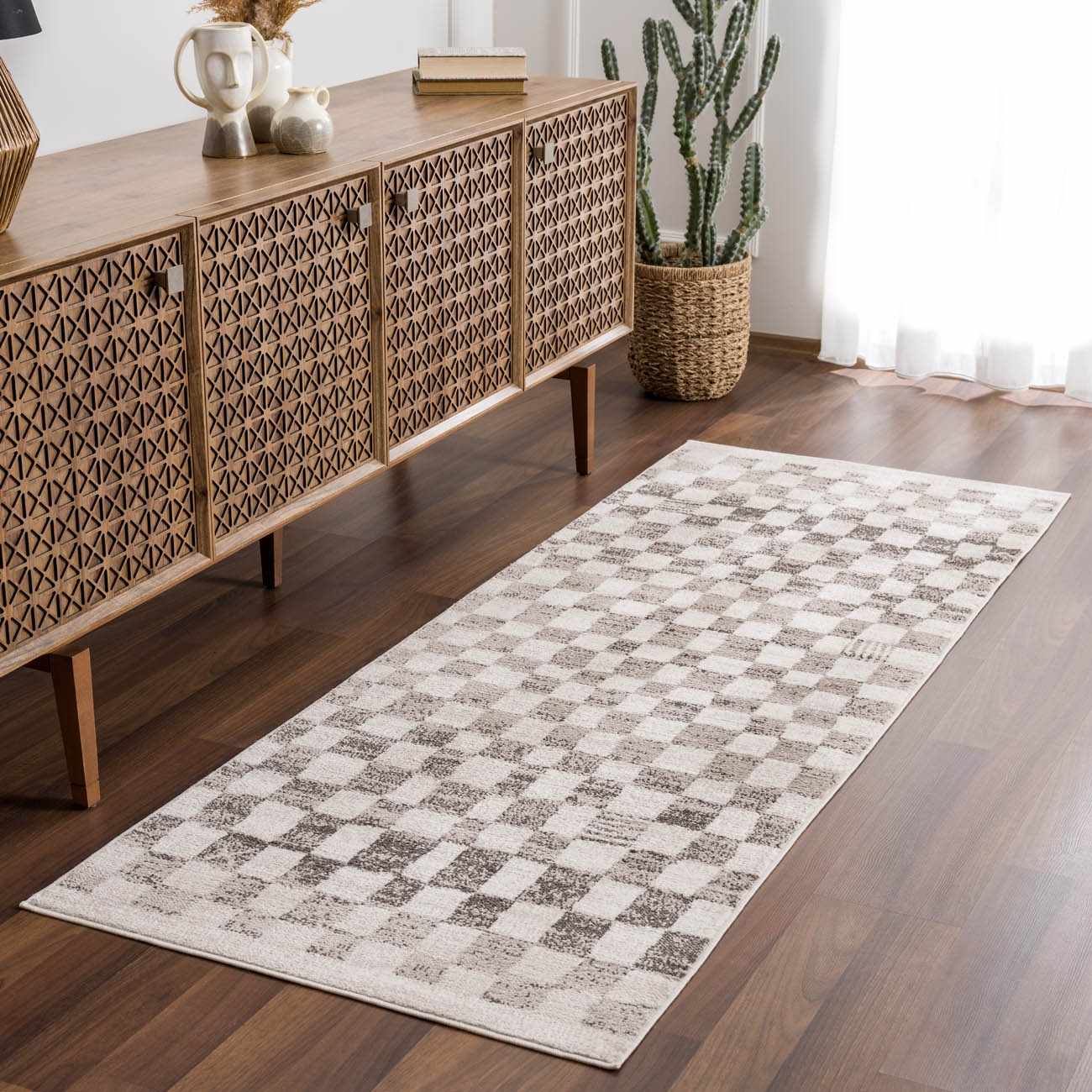 Benjy Irregular Checkboard Rug - Beige by Boutique Rugs
