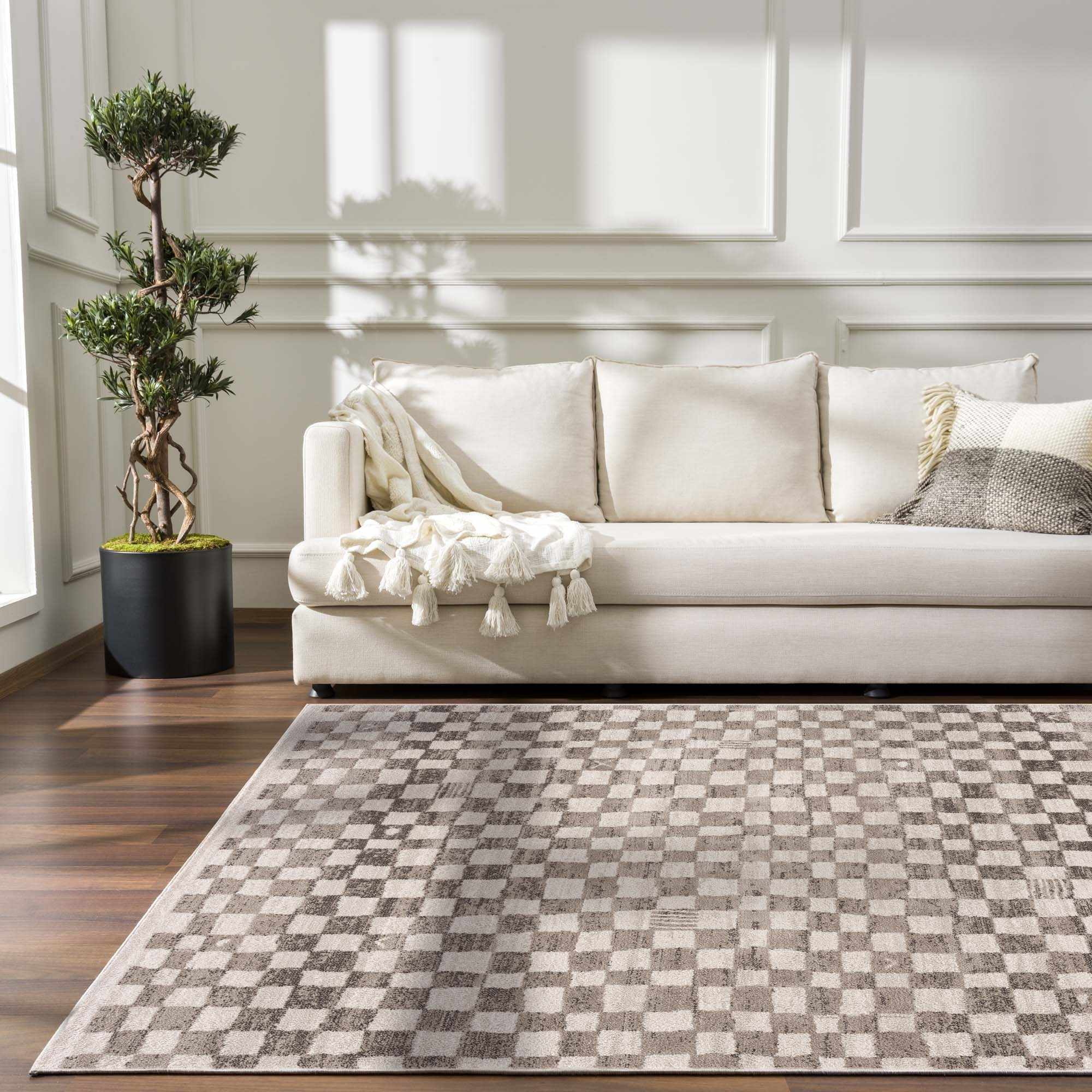 Benjy Irregular Checkboard Rug - Beige by Boutique Rugs