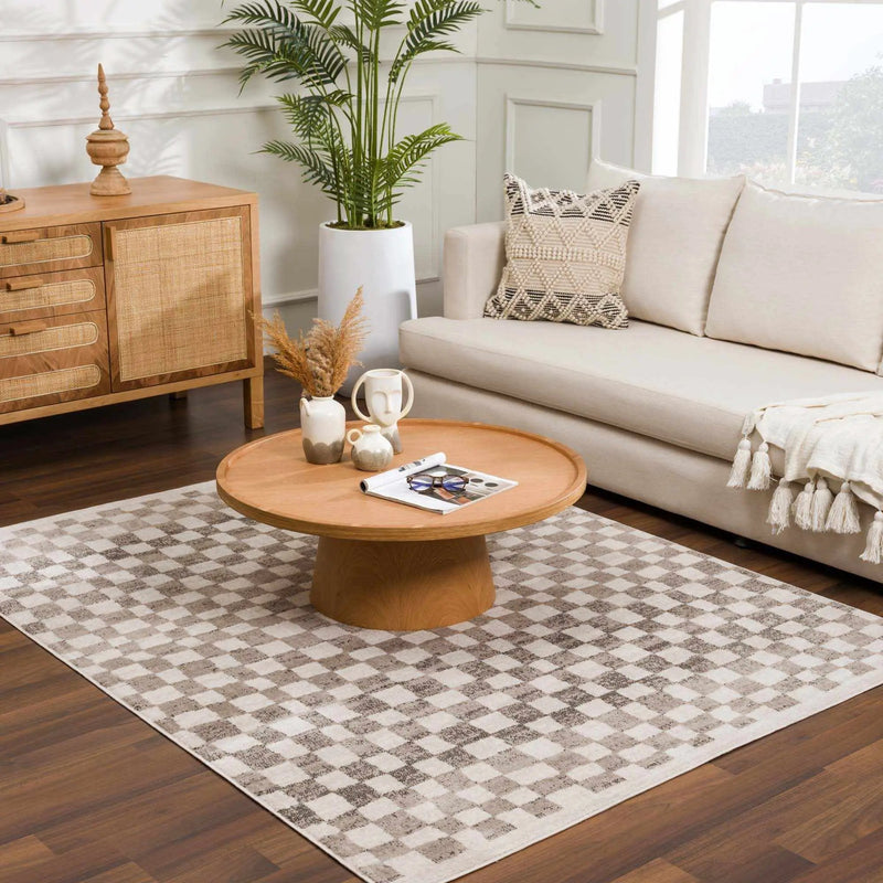 Benjy Beige Checkered Area Rug by Hauteloom