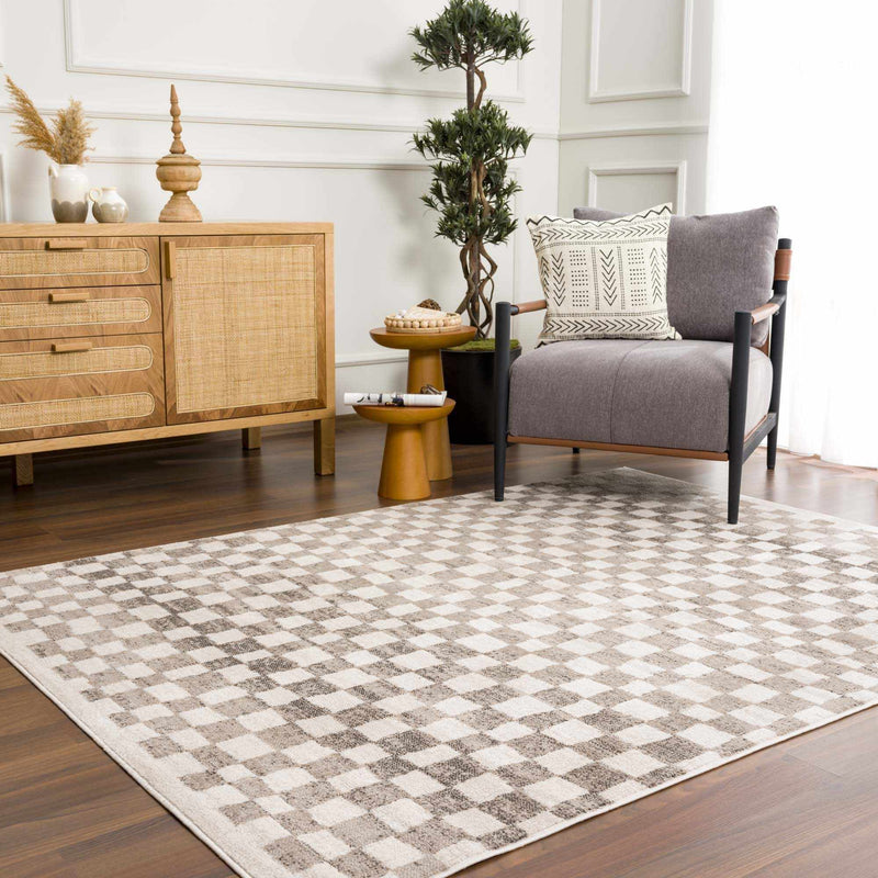 Benjy Beige Checkered Area Rug by Hauteloom