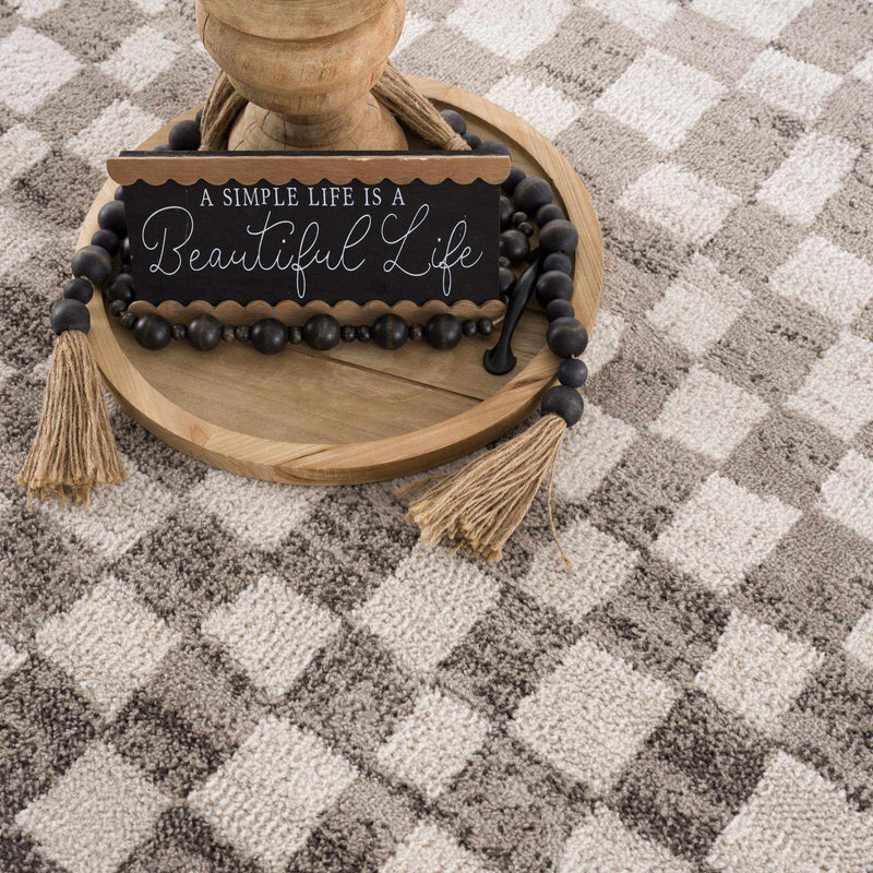 Benjy Beige Checkered Area Rug by Hauteloom
