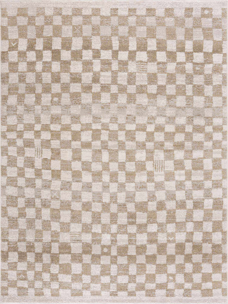 Benjy Irregular Checkboard Rug - Cream&Gold by Boutique Rugs
