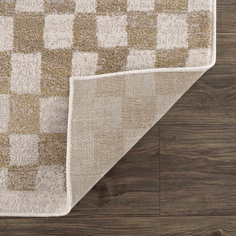 Benjy Cream & Gold Checkered Area Rug by Hauteloom
