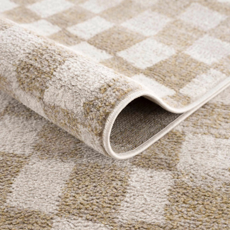 Benjy Cream & Gold Checkered Area Rug by Hauteloom