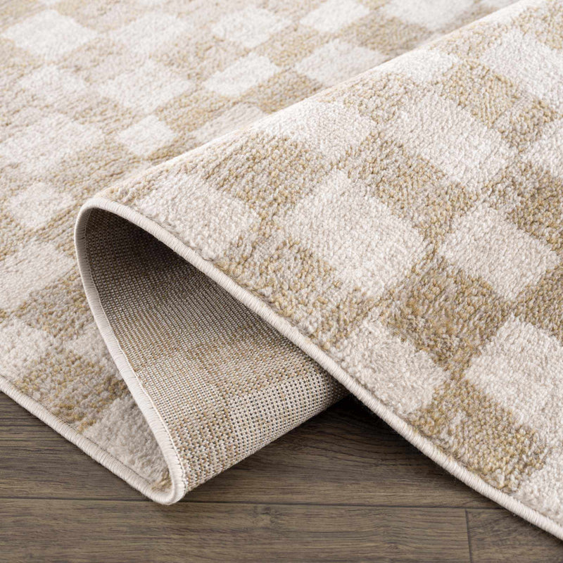 Benjy Cream & Gold Checkered Area Rug by Hauteloom