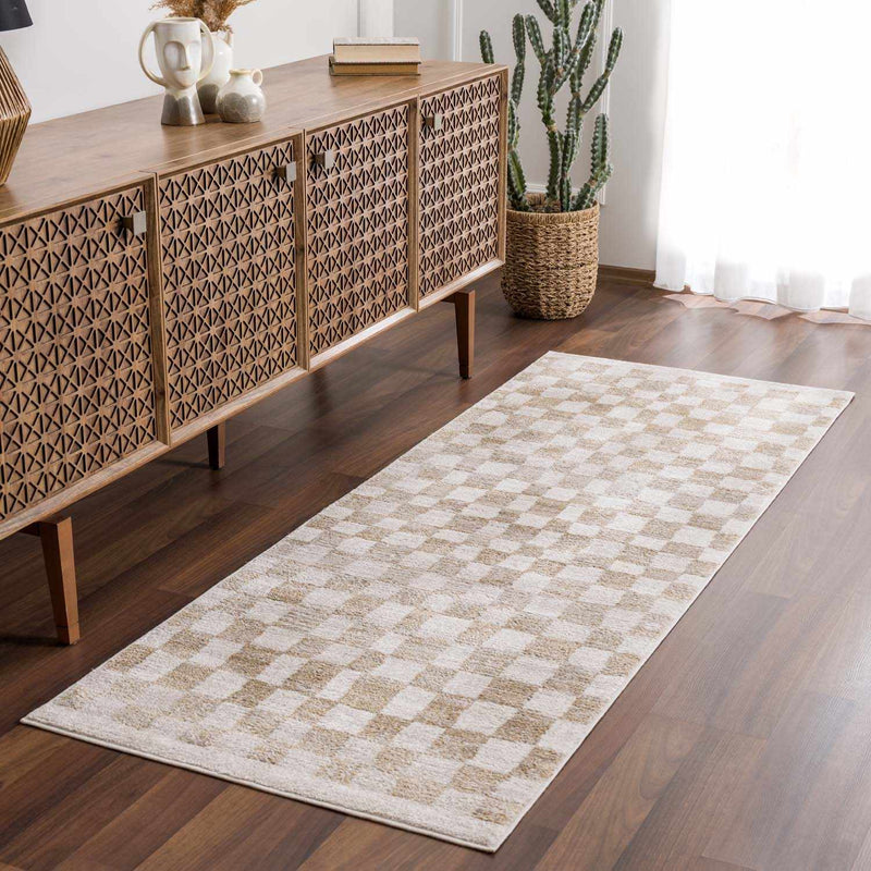 Benjy Cream & Gold Checkered Area Rug by Hauteloom