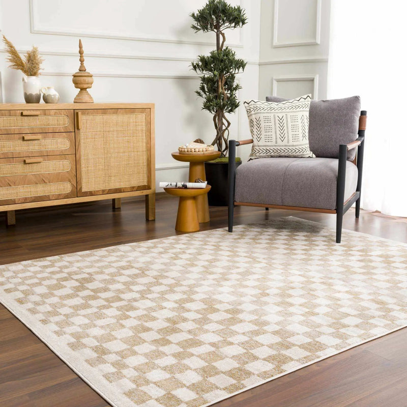 Benjy Cream & Gold Checkered Area Rug by Hauteloom