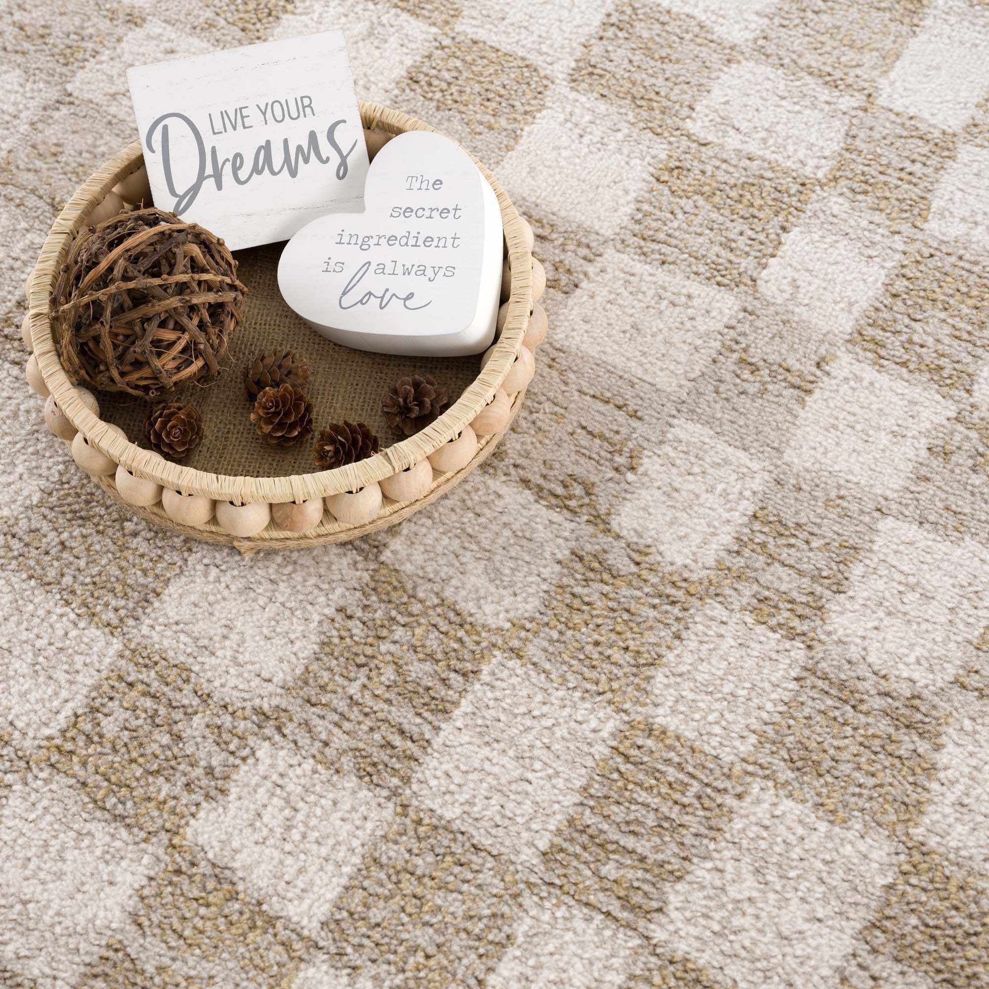 Benjy Cream & Gold Checkered Area Rug by Hauteloom