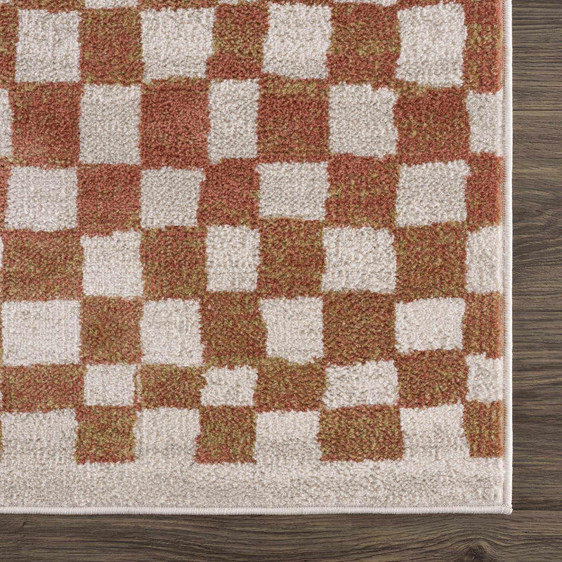 Benjy Cream & Salmon Checkered Area Rug by Hauteloom