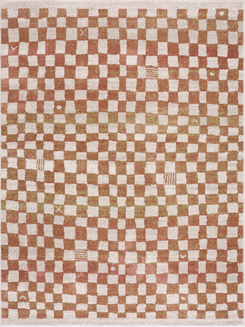 Benjy Irregular Checkboard Rug - Cream&Salmon by Boutique Rugs