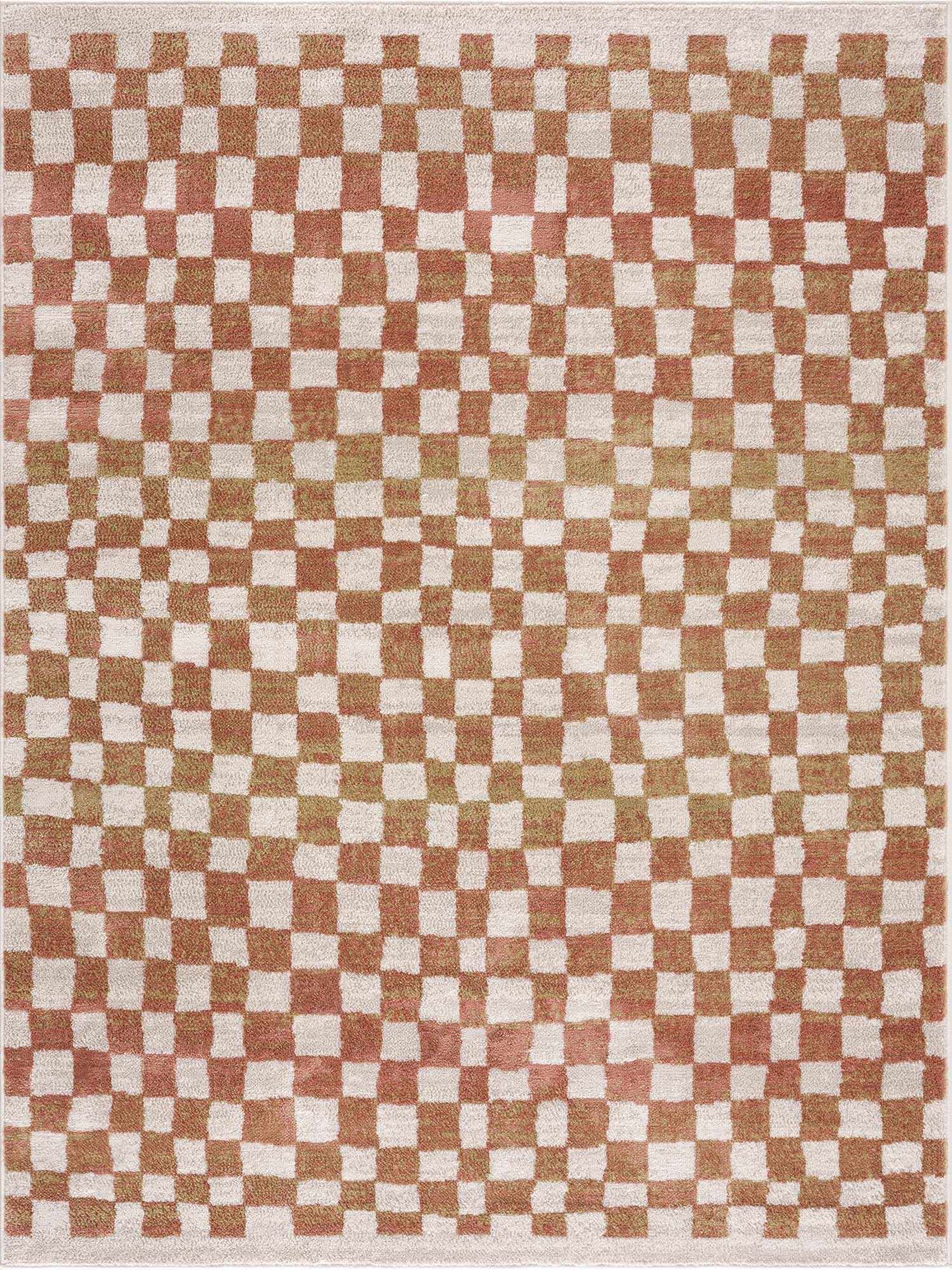 Benjy Cream & Salmon Checkered Area Rug by Hauteloom