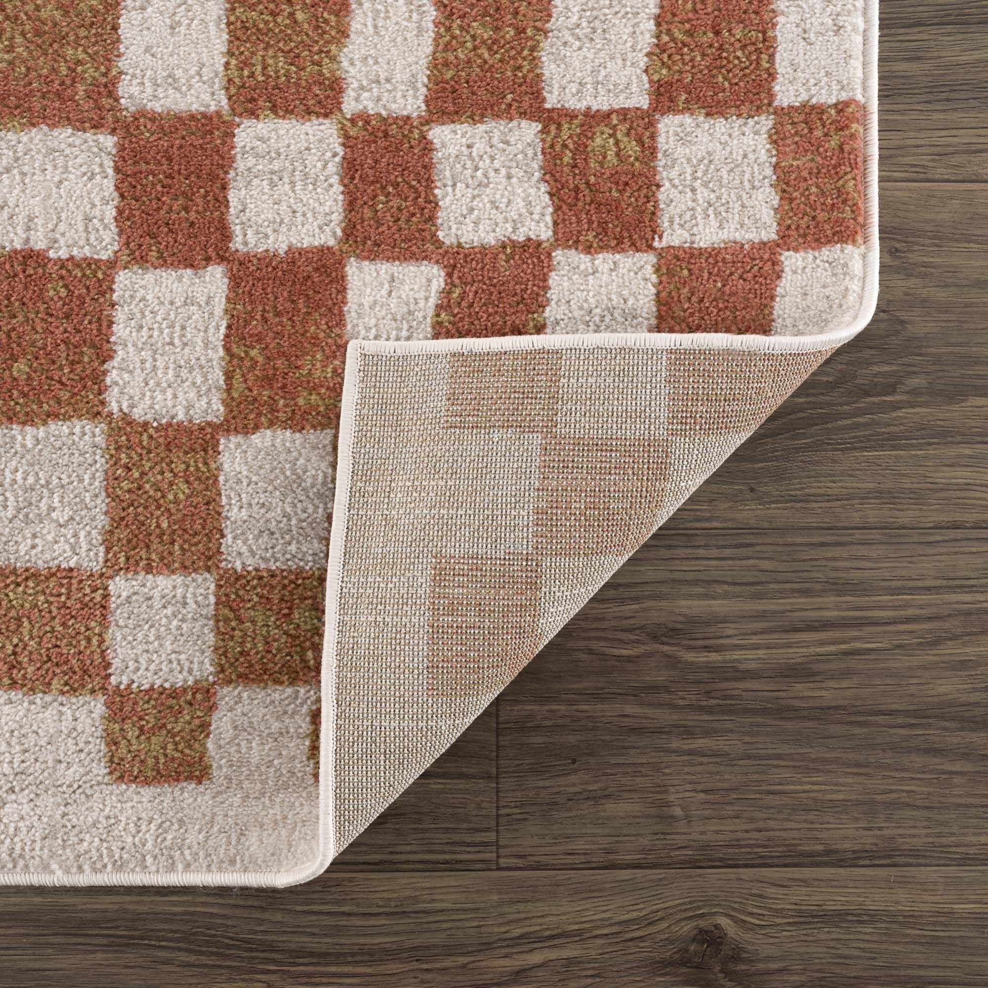 Benjy Cream & Salmon Checkered Area Rug by Hauteloom
