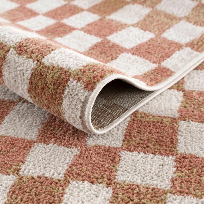 Benjy Cream & Salmon Checkered Area Rug by Hauteloom