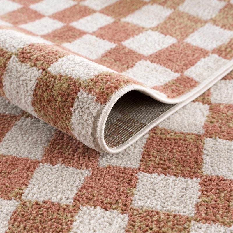 Benjy Irregular Checkboard Rug - Cream&Salmon by Boutique Rugs