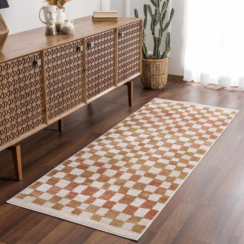 Benjy Cream & Salmon Checkered Area Rug by Hauteloom