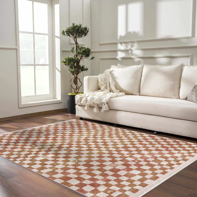 Benjy Irregular Checkboard Rug - Cream&Salmon by Boutique Rugs