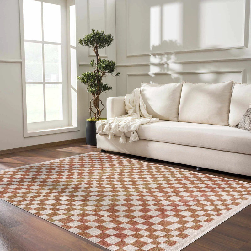 Benjy Cream & Salmon Checkered Area Rug by Hauteloom