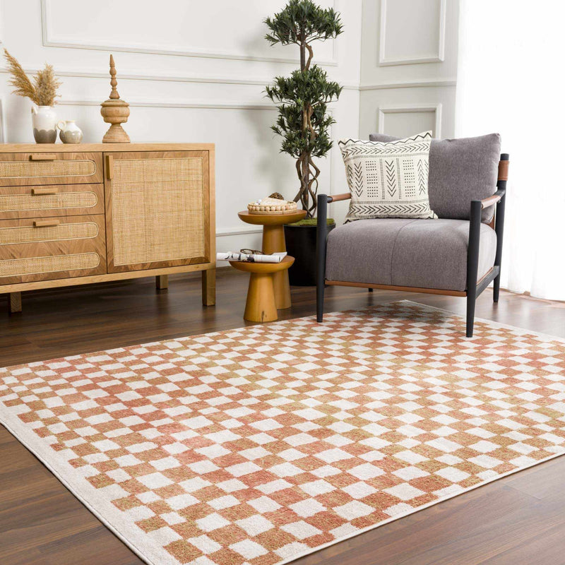 Benjy Cream & Salmon Checkered Area Rug by Hauteloom