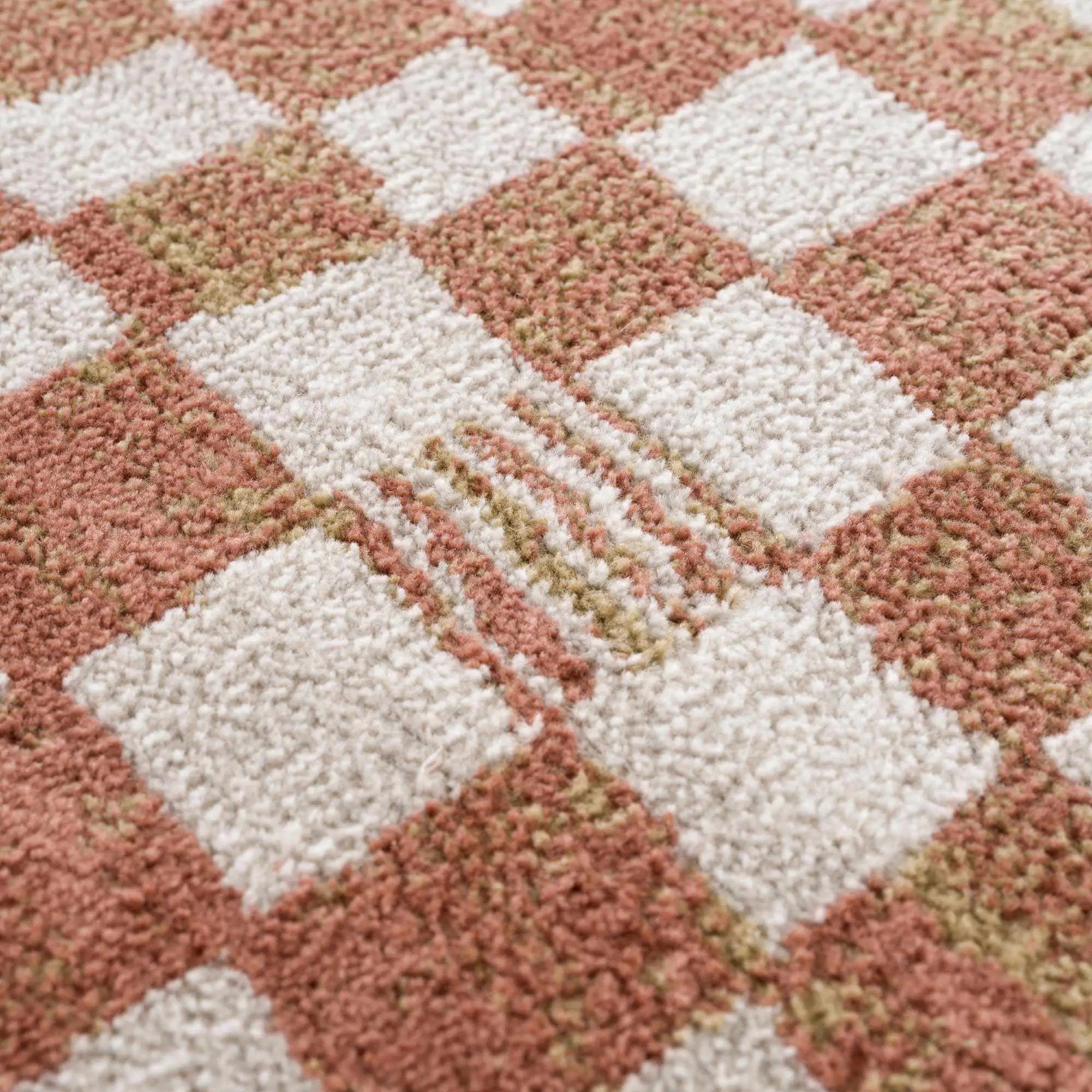 Benjy Irregular Checkboard Rug - Cream&Salmon by Boutique Rugs