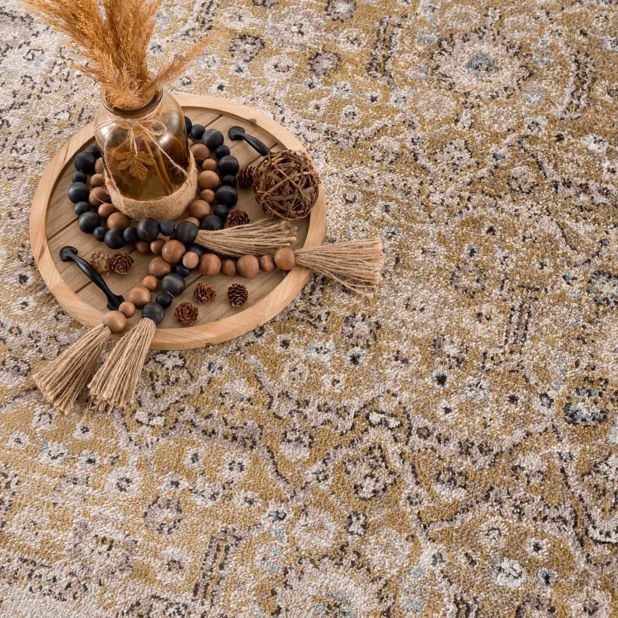 Anana Gold & Beige Area Rug by Hauteloom