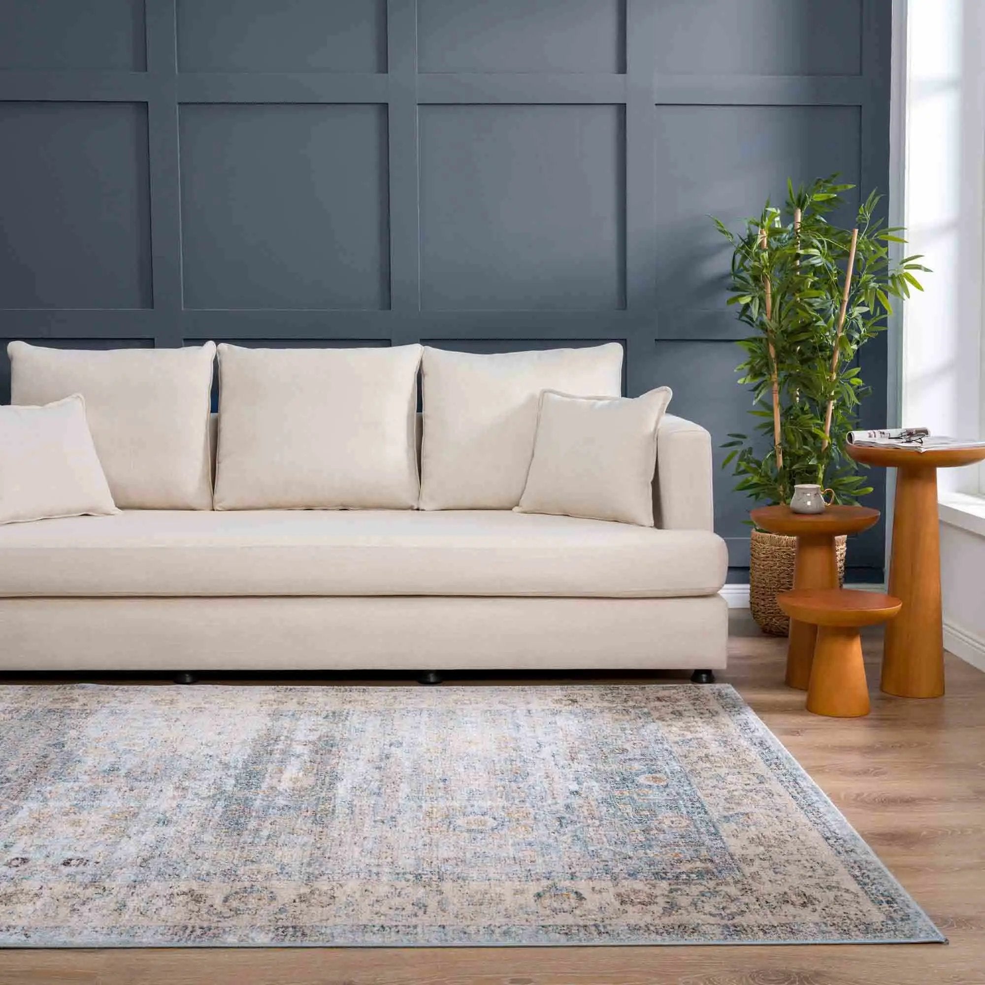 Anana Silver Blue & Beige Area Rug by Hauteloom