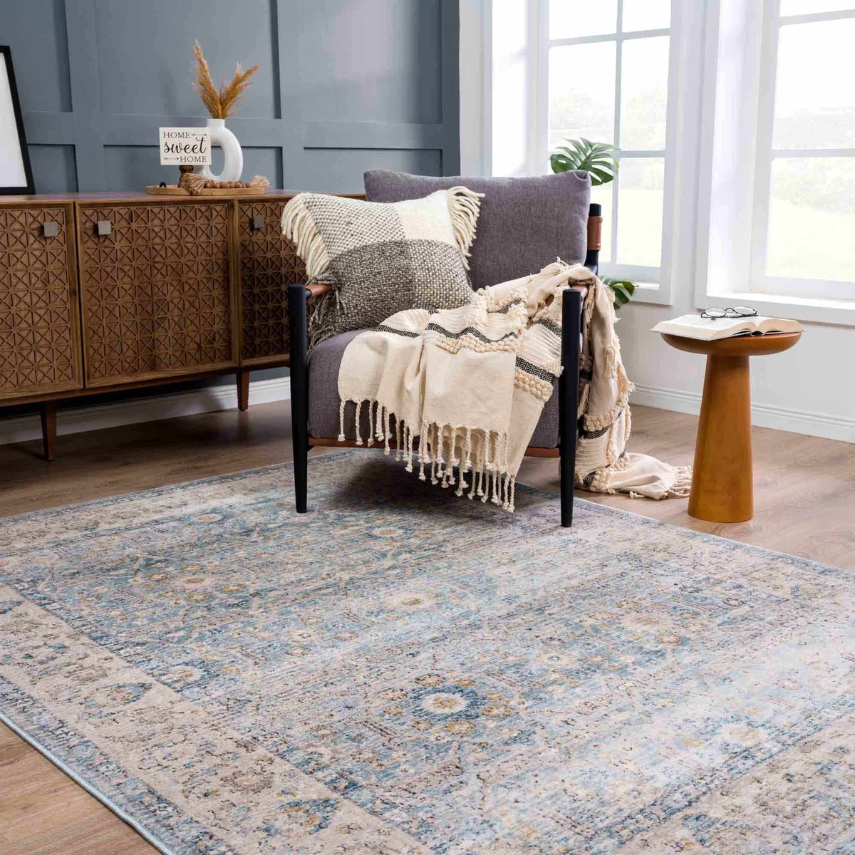 Anana Silver Blue & Beige Area Rug, installed in a room 4