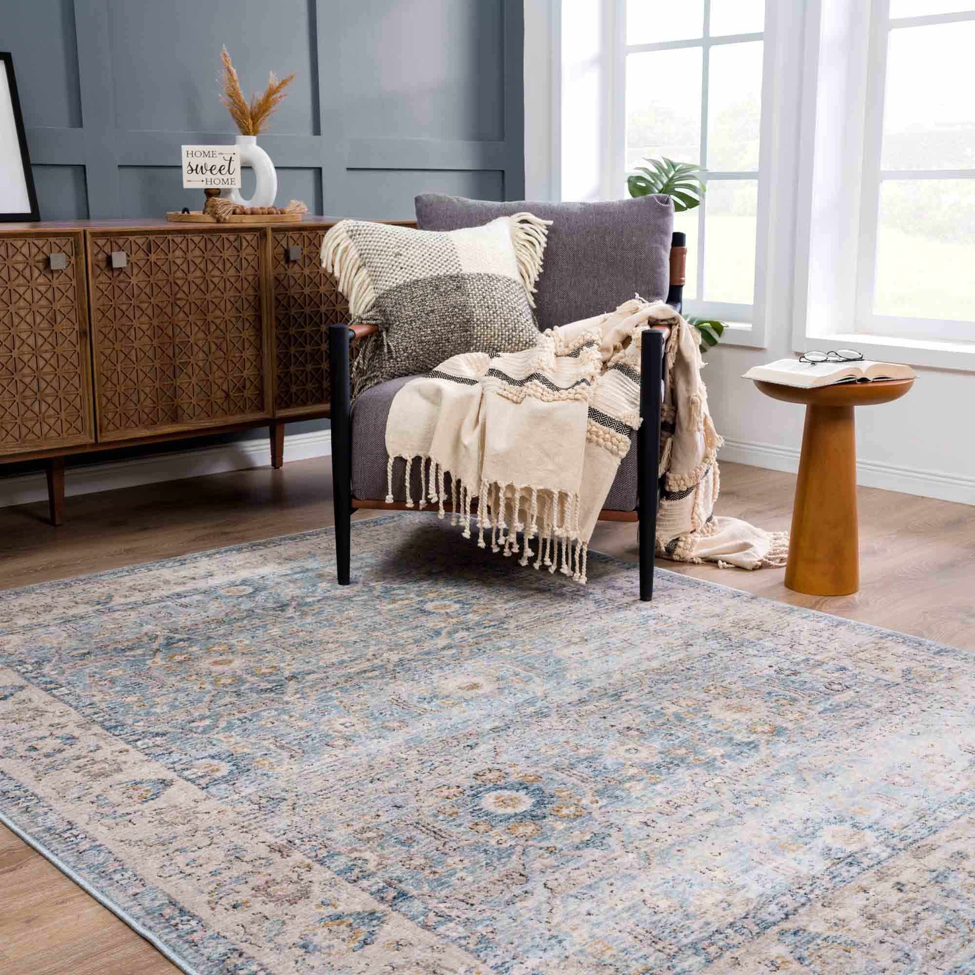 Anana Silver Blue & Beige Area Rug by Hauteloom