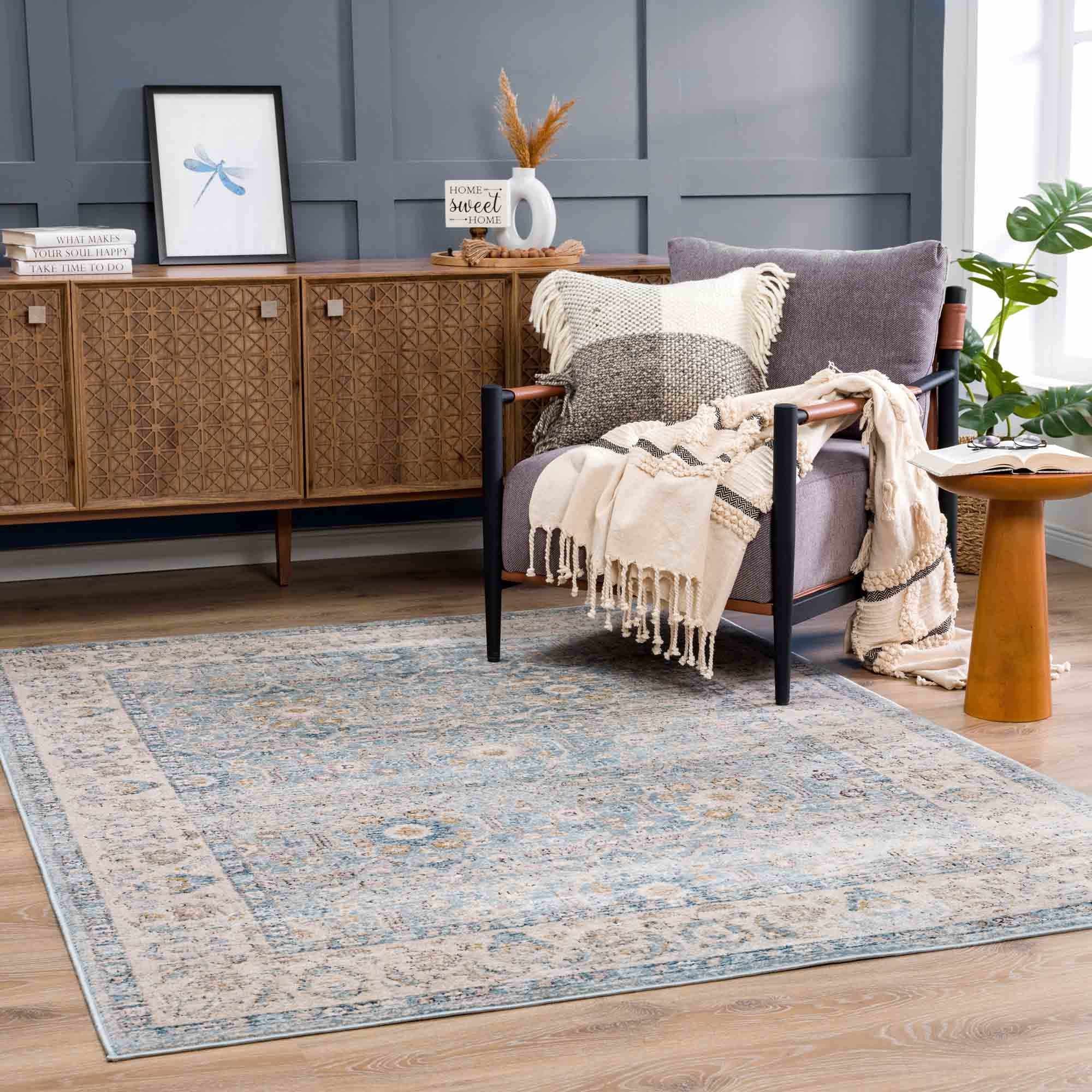 Anana Silver Blue & Beige Area Rug by Hauteloom