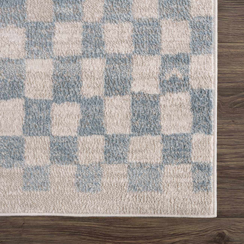 Benjy Cream & Light Blue Checkered Area Rug by Boutique Rugs