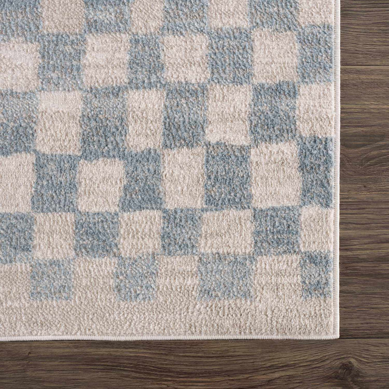 Benjy Cream & Light Blue Checkered Area Rug by Hauteloom