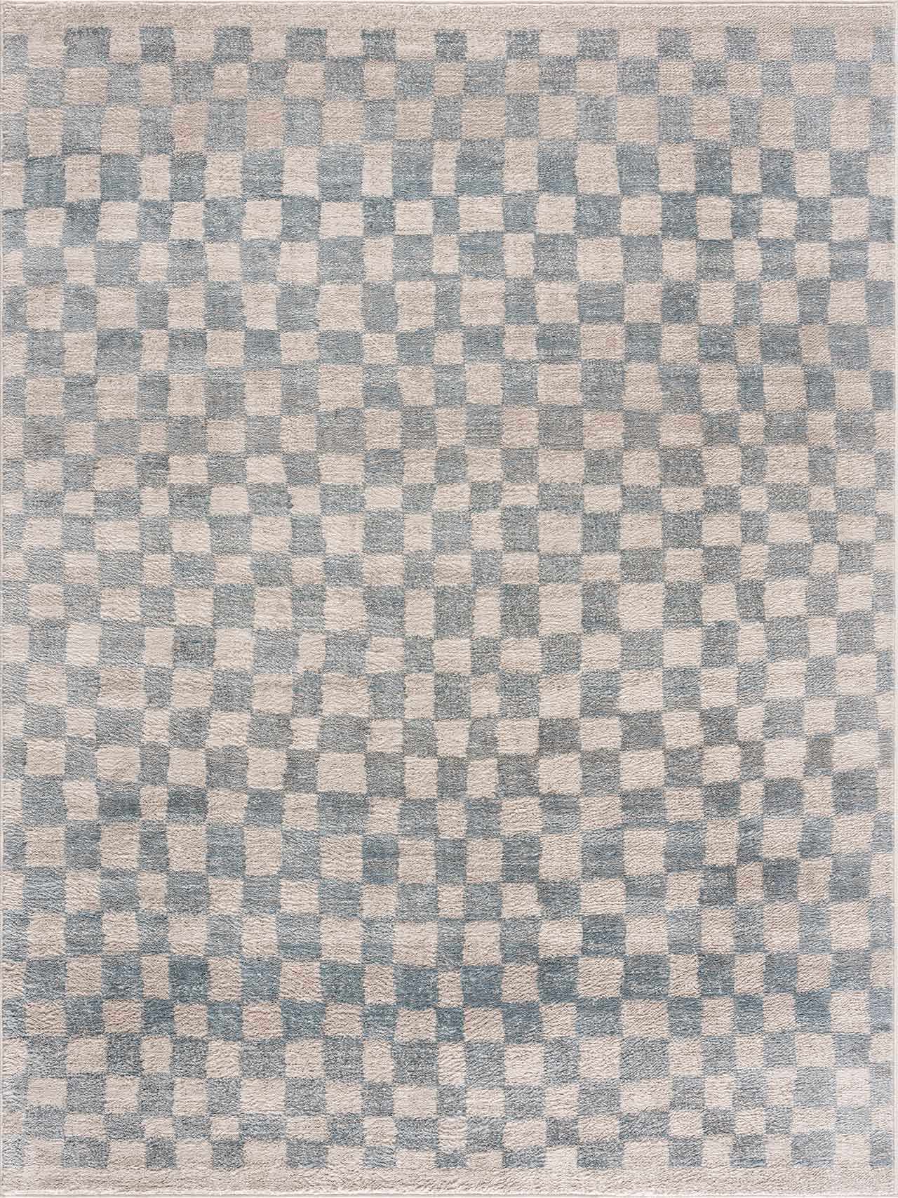 Benjy Cream & Light Blue Checkered Area Rug by Hauteloom