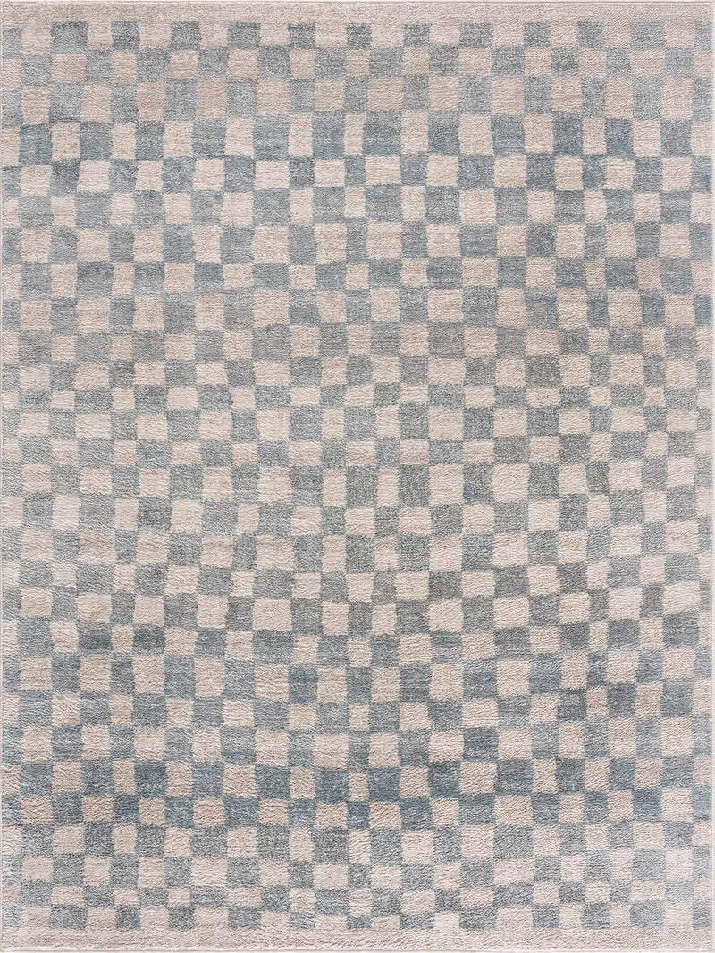 Benjy Cream & Light Blue Checkered Area Rug by Hauteloom
