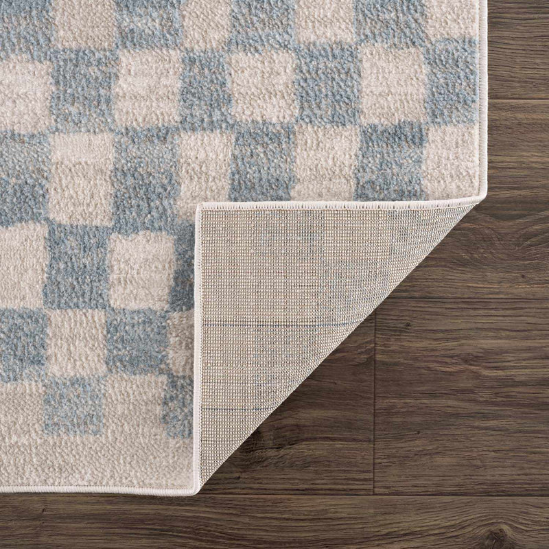 Benjy Cream & Light Blue Checkered Area Rug by Hauteloom