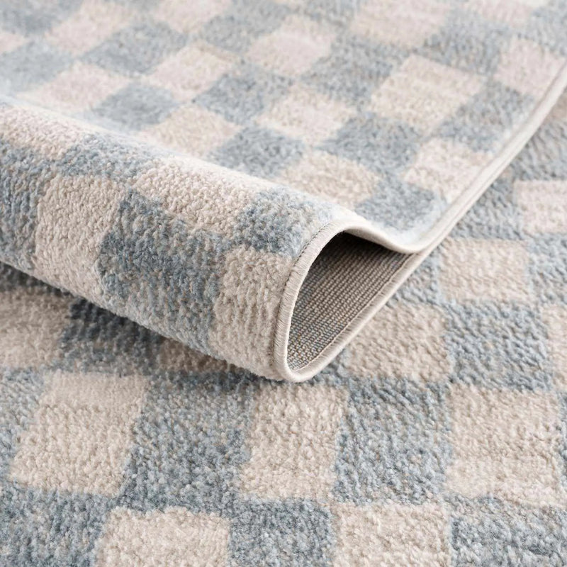 Benjy Cream & Light Blue Checkered Area Rug by Hauteloom