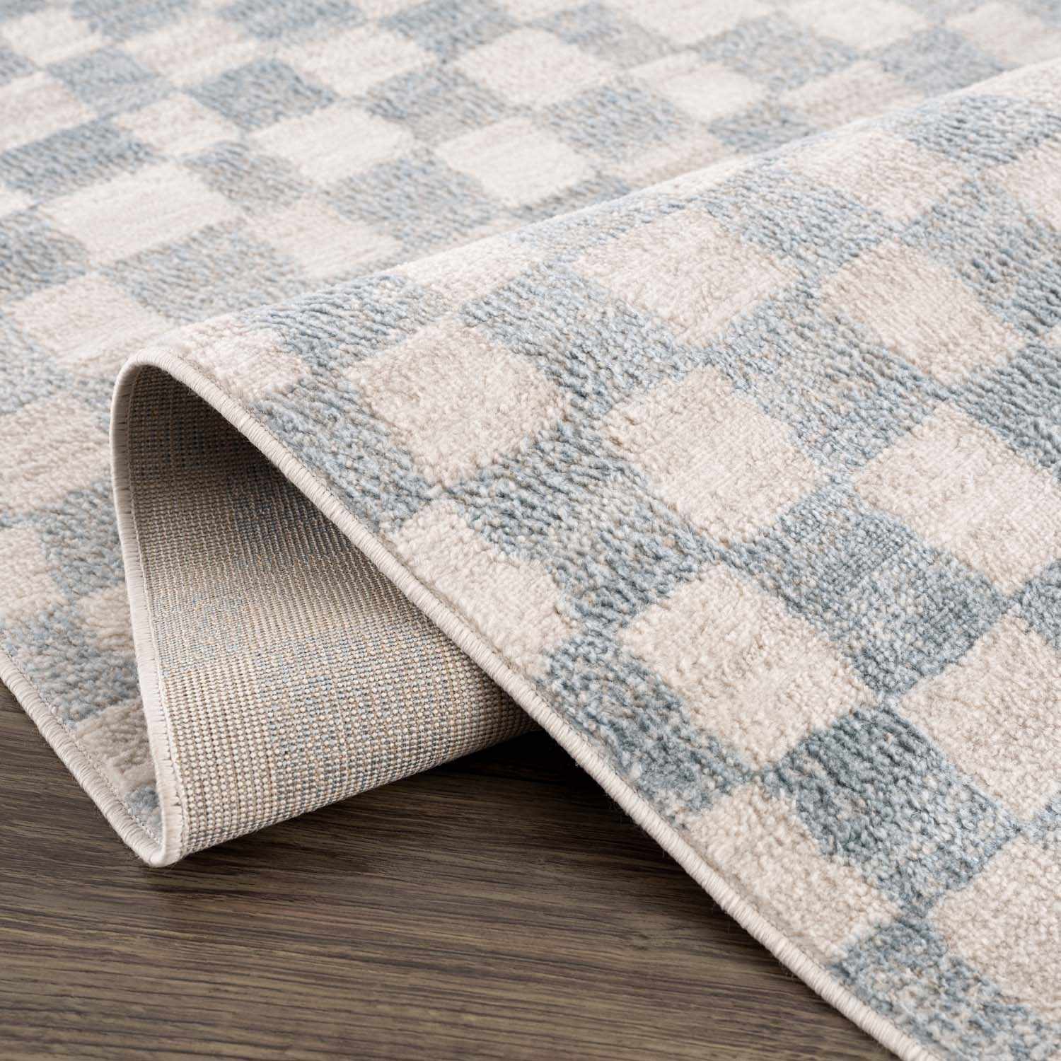 Benjy Cream & Light Blue Checkered Area Rug by Hauteloom