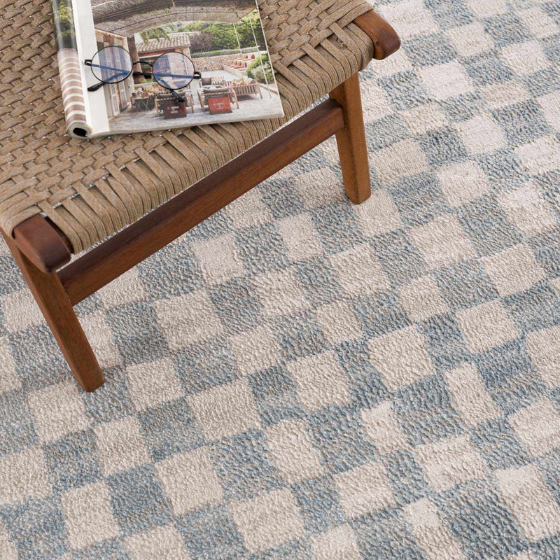 Benjy Cream & Light Blue Checkered Area Rug by Hauteloom