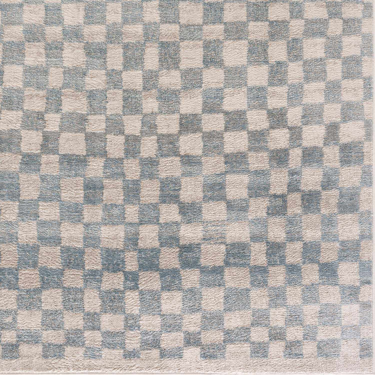 Benjy Cream & Light Blue Checkered Area Rug, sample swatch