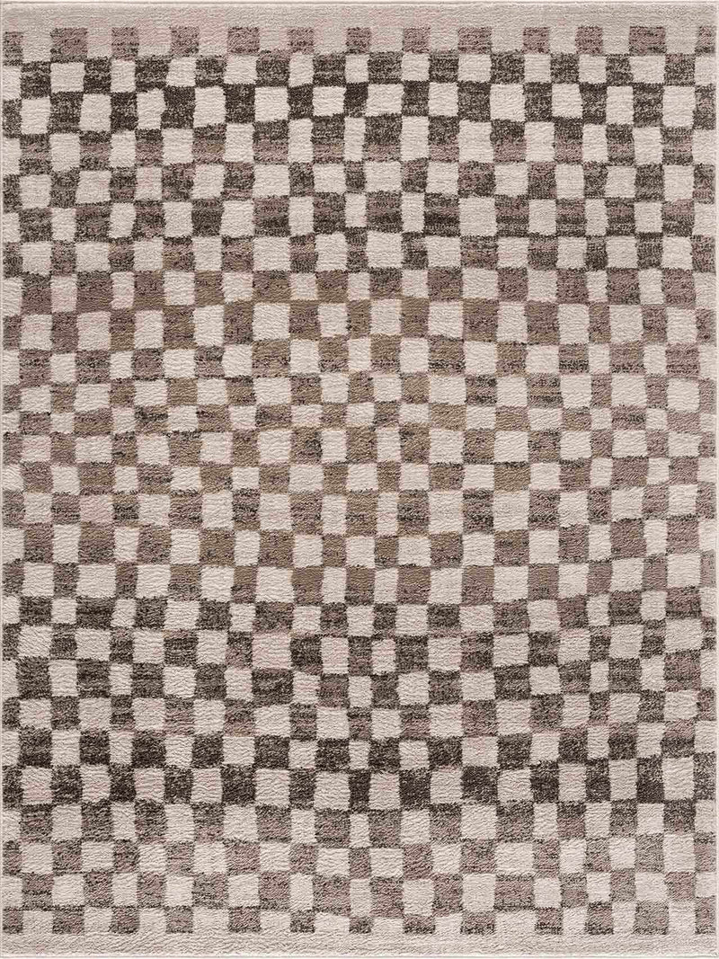 Benjy Cream & Charcoal Checkered Area Rug by Hauteloom