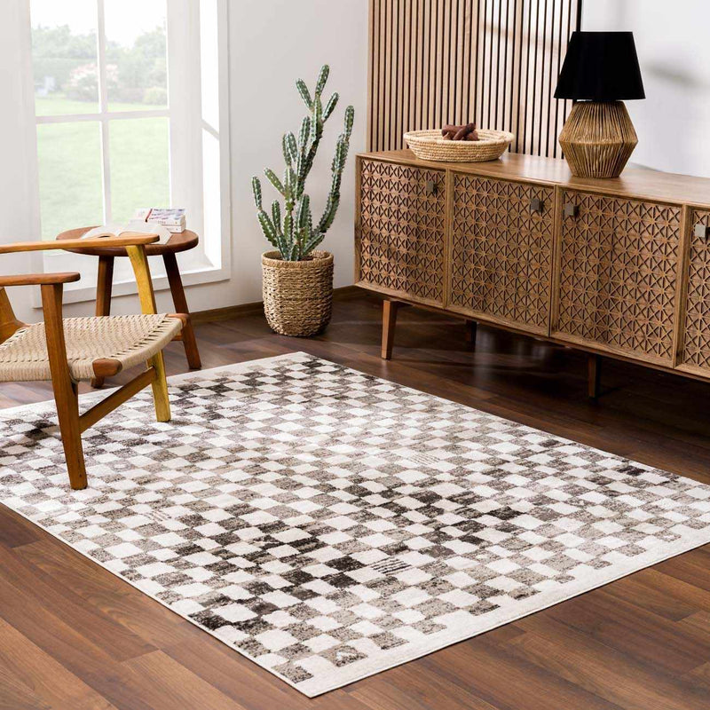Benjy Cream & Charcoal Checkered Area Rug by Boutique Rugs