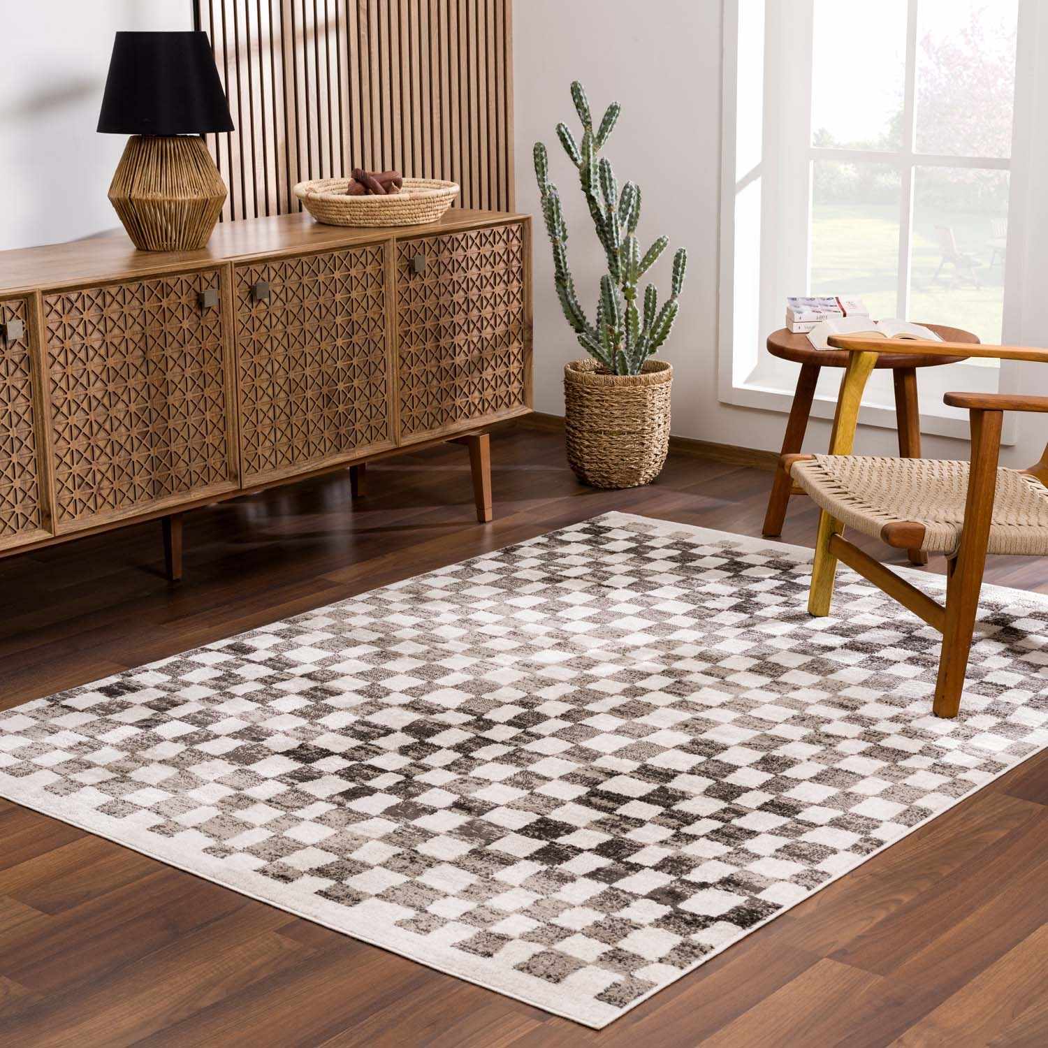 Benjy Cream & Charcoal Checkered Area Rug by Hauteloom