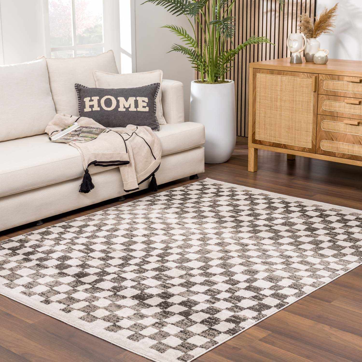 Benjy Cream & Charcoal Checkered Area Rug by Hauteloom
